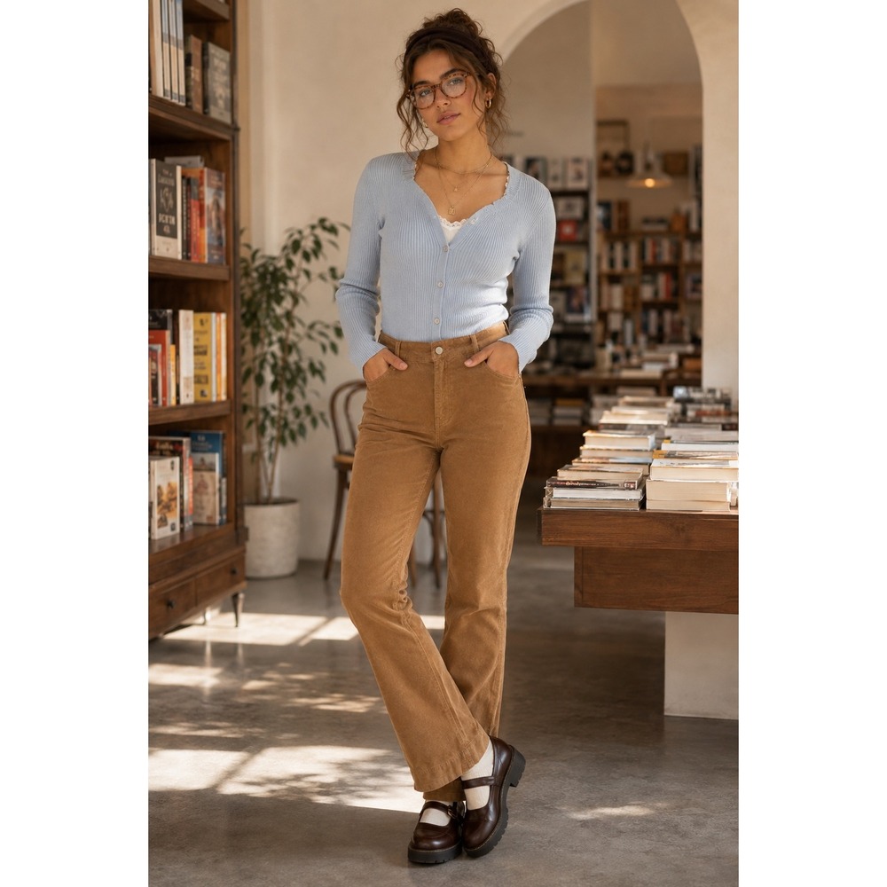 Talbots Womens Size 10 Camel Tan Corduroy High Rise Straight Leg Pants Trousers